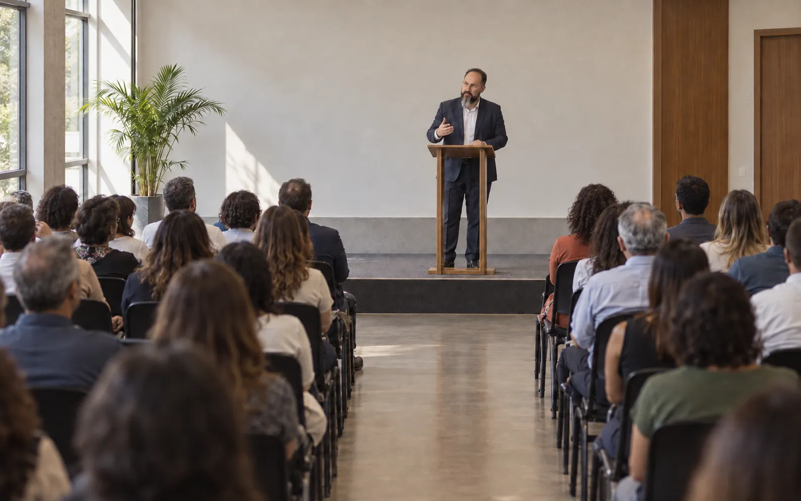 Marcelo Cunha falando a uma plateia durante uma palestra para casais